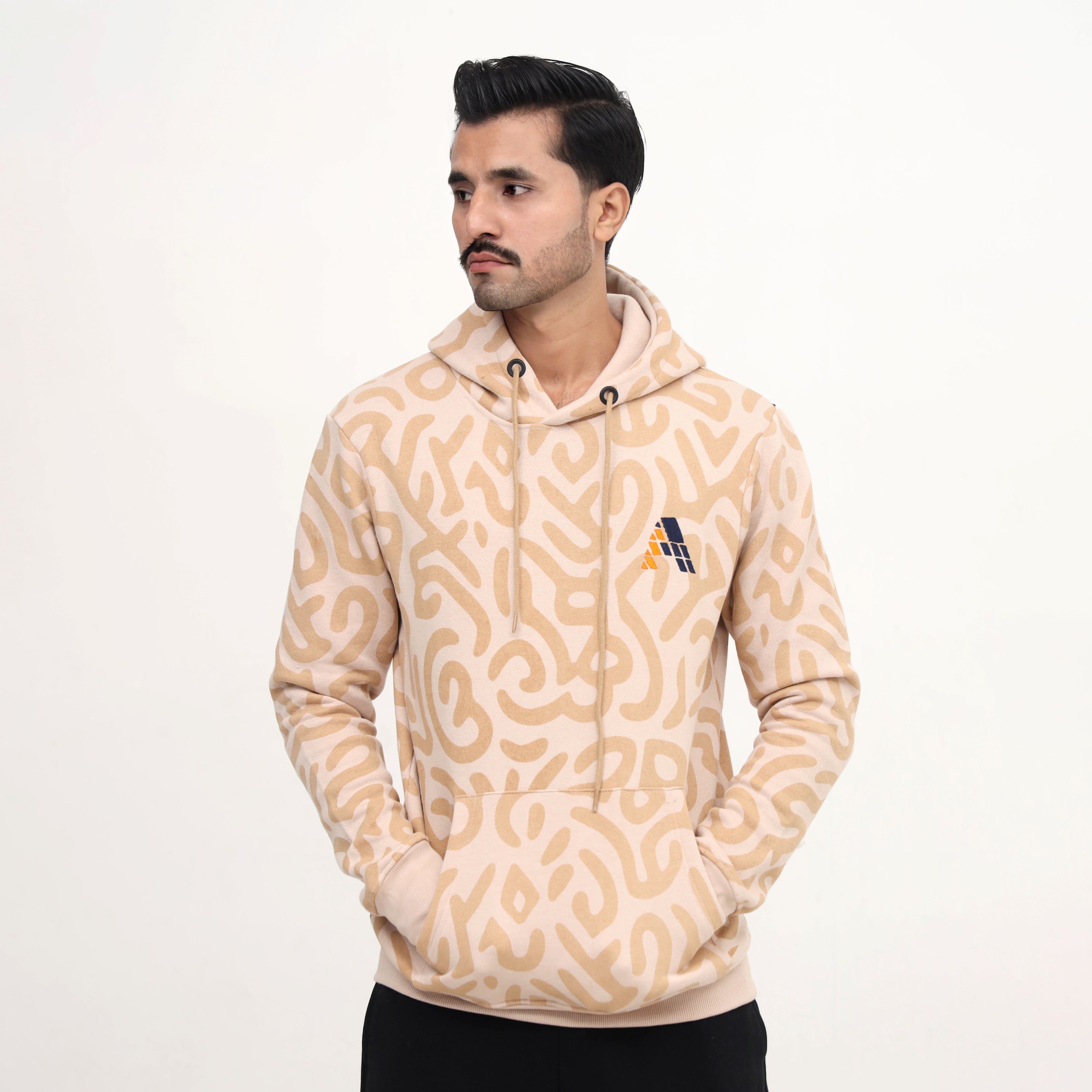 Men’s Beige Patterned Hoodie