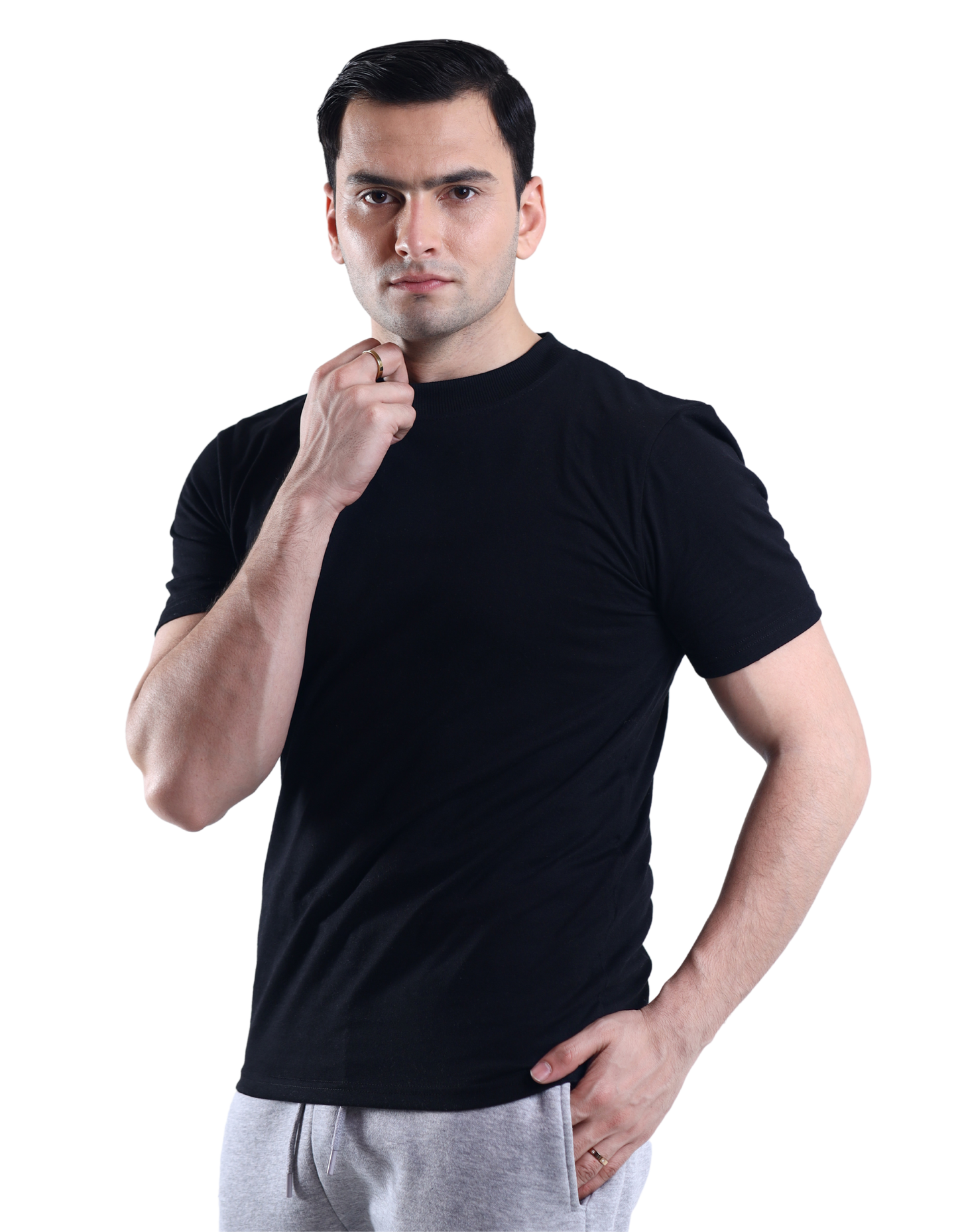 Men's Plain Crew Neck Black T-shirt