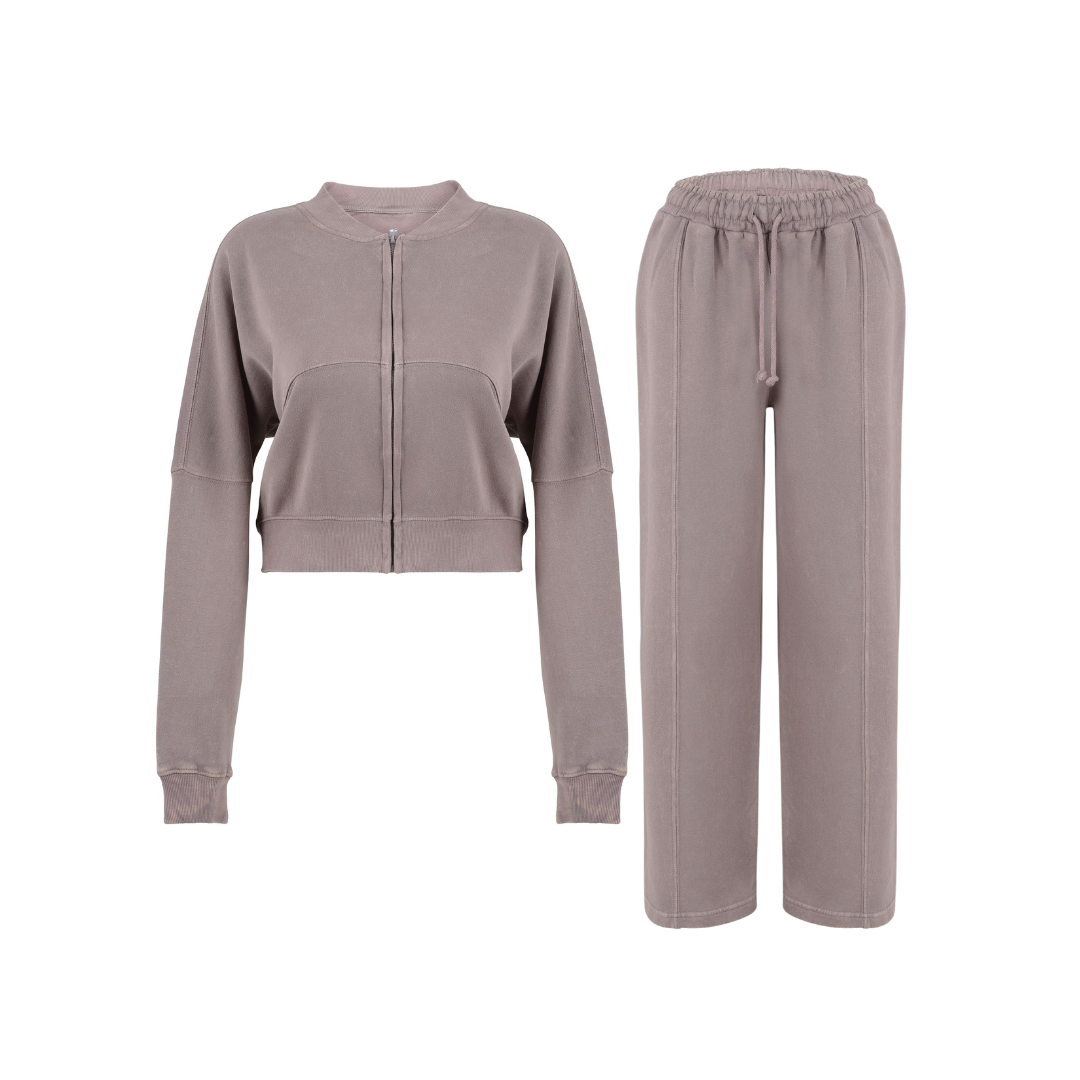 Women Crop Top Tracksuit - Jacket and Bottom