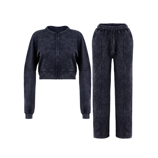 Women Crop Top Tracksuit - Jacket and Bottom